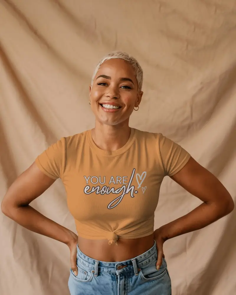 Summer Ready Crop Top Mockup Woman In Casual Denim And Knotted White Shirt