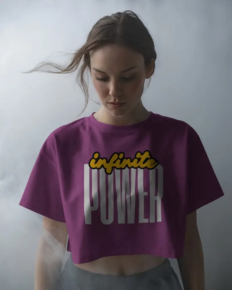 Moody Studio Lighting Crop Top Mockup Female Model Looking Down Smoky Background Soft Focus