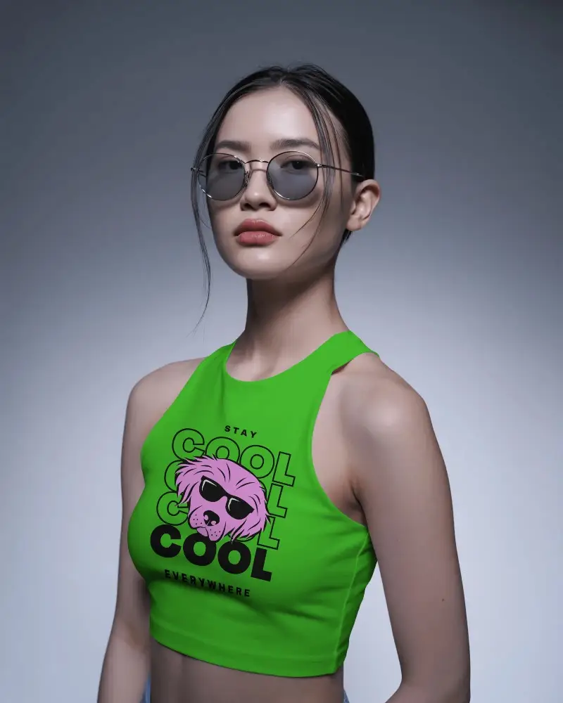 Sleek Crop Top Mockup For Women With Round Neck And Comfortable Fit Modern Style Clothing