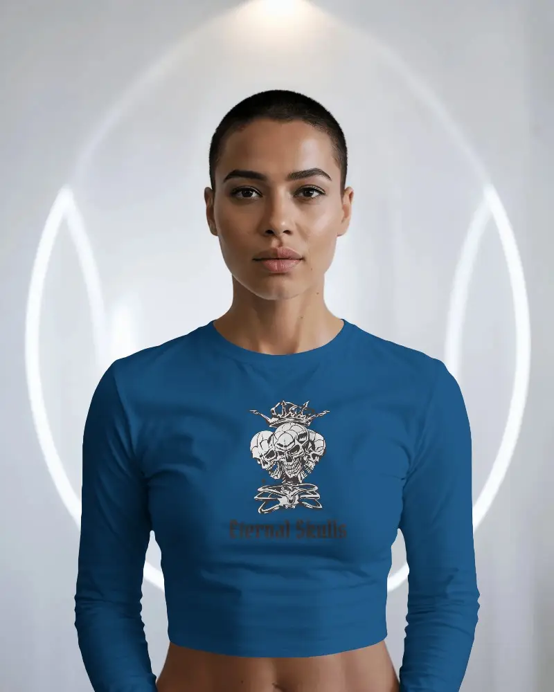 High Resolution Long Sleeve White Crop Top Mockup On Confident Woman Model With Clean Background