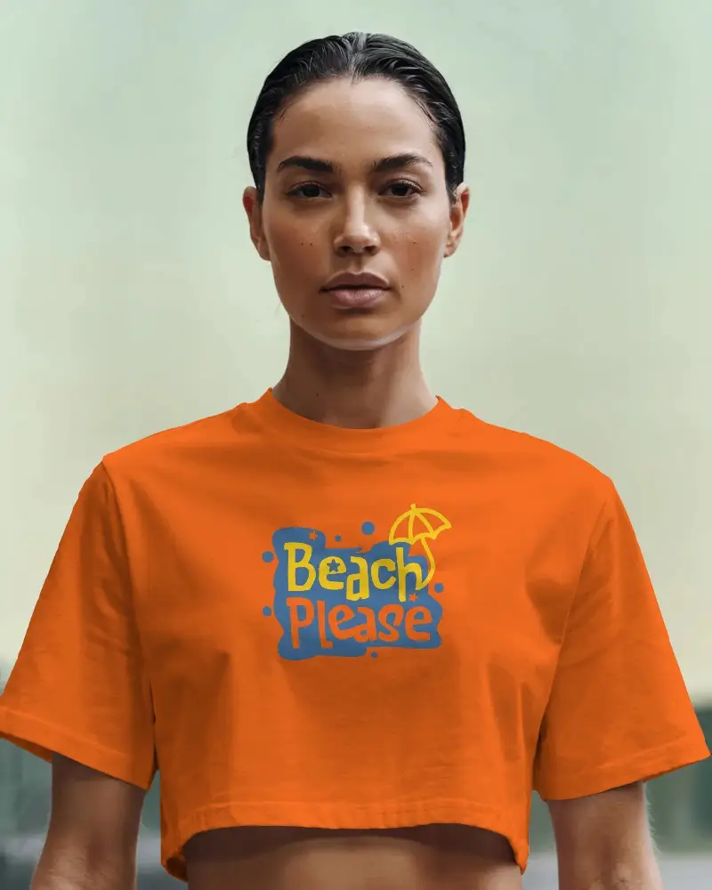 Modern Casual Style Crop Top Shirt Template Realistic Outdoor Model Shot For Fashion And Apparel Brands