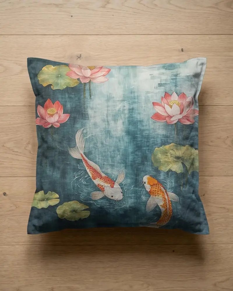 Square Cushion Mockup On Wooden Floor Realistic Canvas Fabric Textured Home Decor