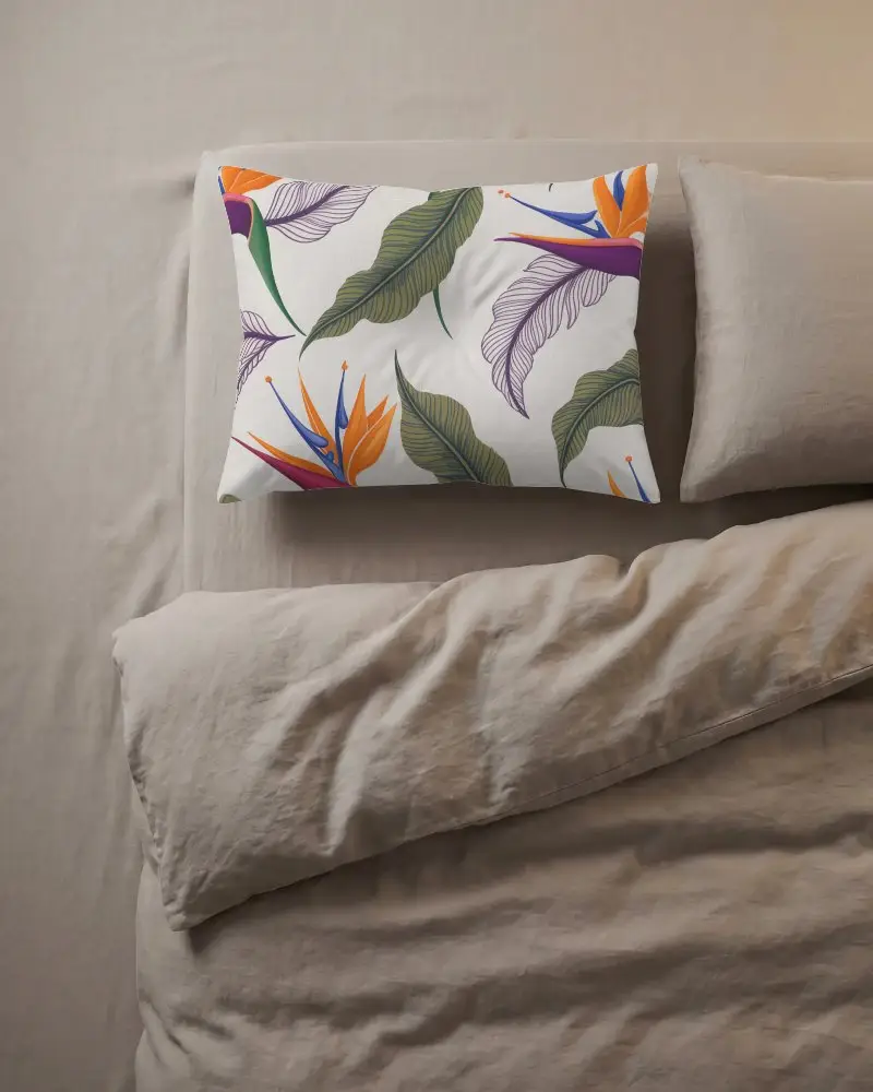 Soft Texture Cushion Mockup On Bedroom Bedding Set For Comfort And Style Display