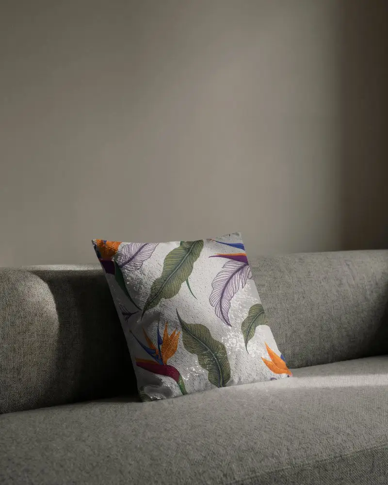 Luxury Sequin Cushion Mockup On Minimalist Modern Sofa For Home Decor Design