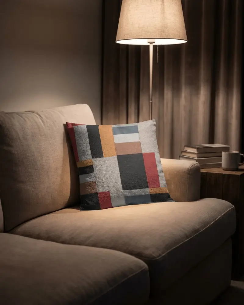 Living Room Cushion Mockup For Home Decor Interior Design Pillow On Sofa With Lamp Light