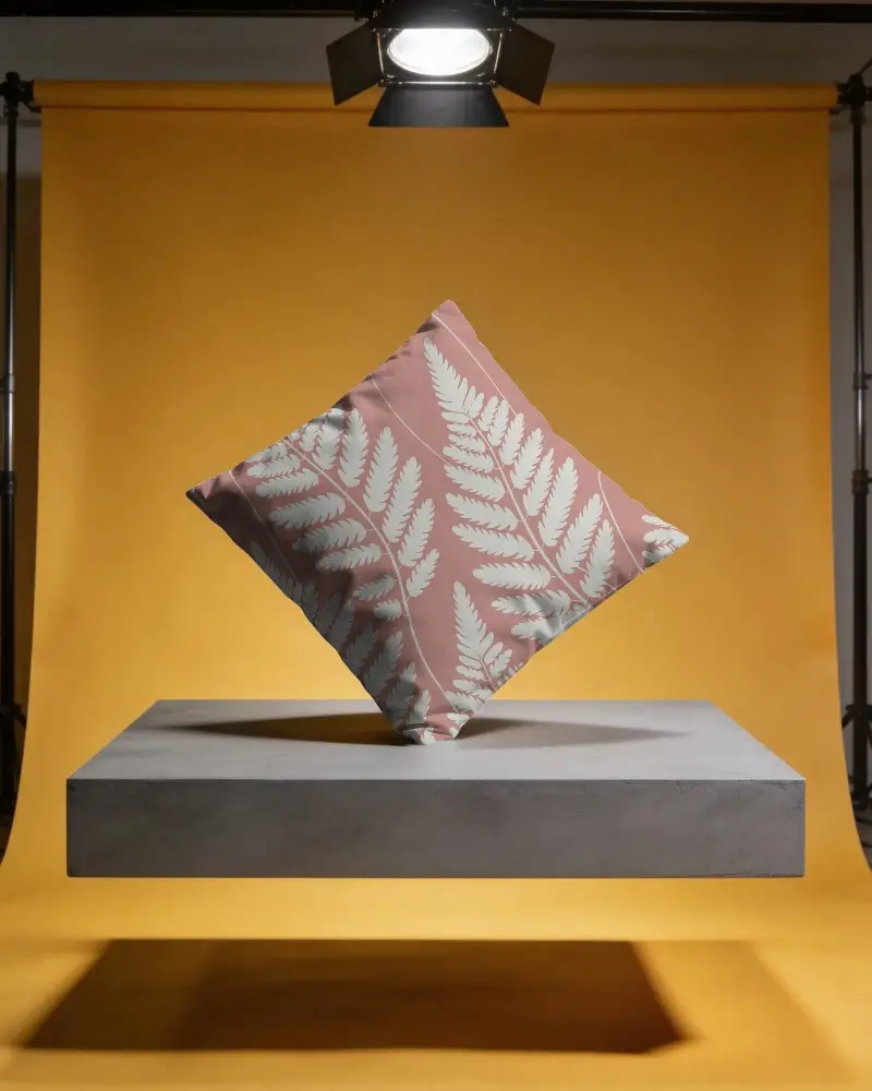 Floating Minimalist Cushion Mockup In Studio With Yellow Background Luxury Design Presentation