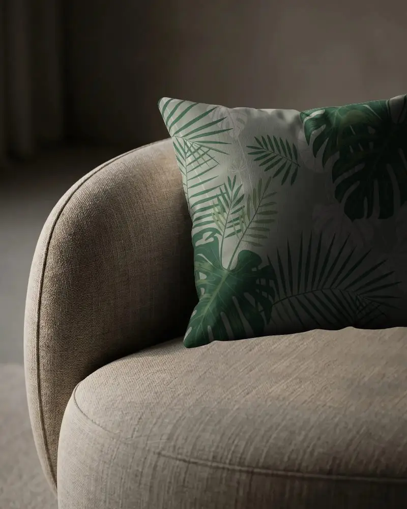 Luxurious Soft Cushion Mockup On Modern Curved Sofa Perfect For Home Decor Design Display