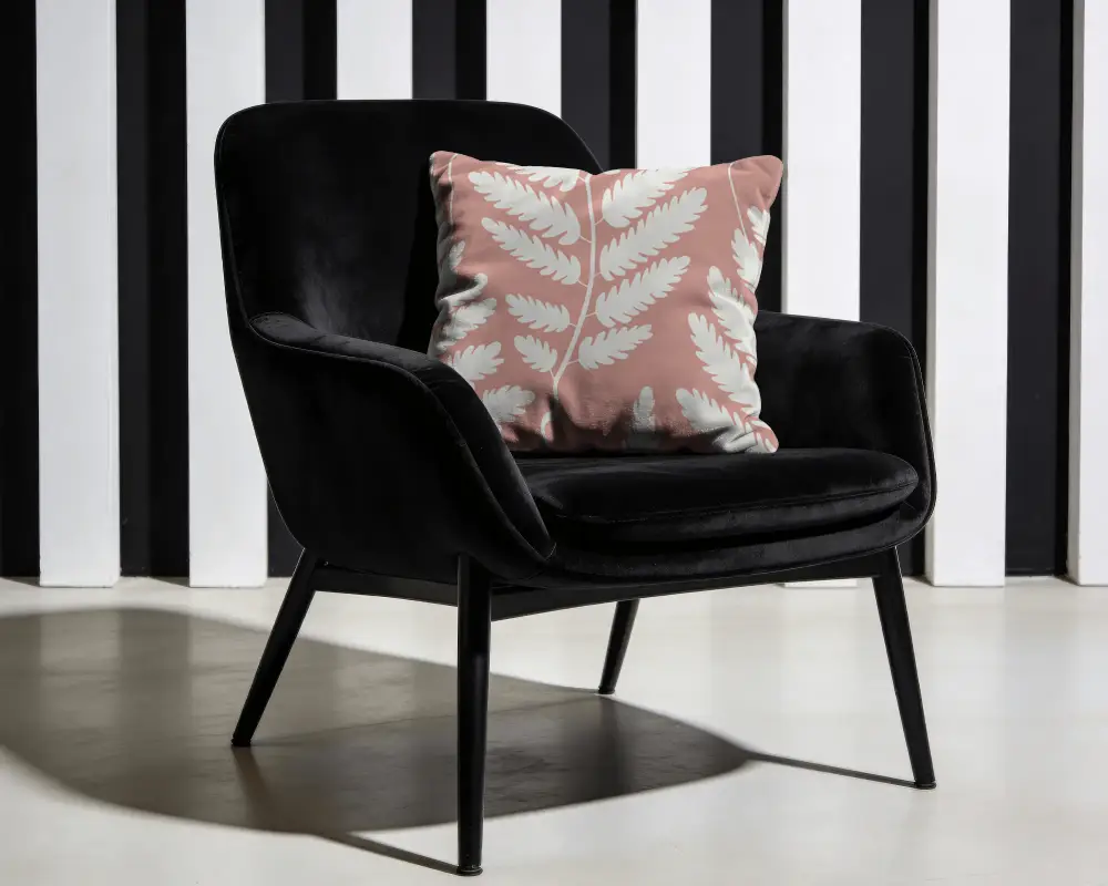 Plush Soft Cushion Mockup On Modern Luxury Upholstered Armchair For Home Decor Setup