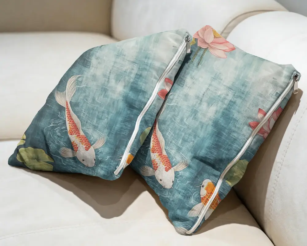 Plush Velvet Cushion Mockups On Modern Sofa With Visible Zipper Detail And Soft Texture