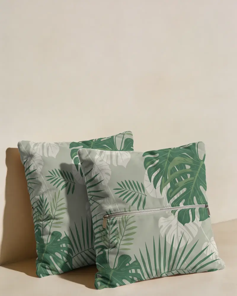 Soft Textured Square Cushion Mockup With Zipper Detail On Neutral Background For Design