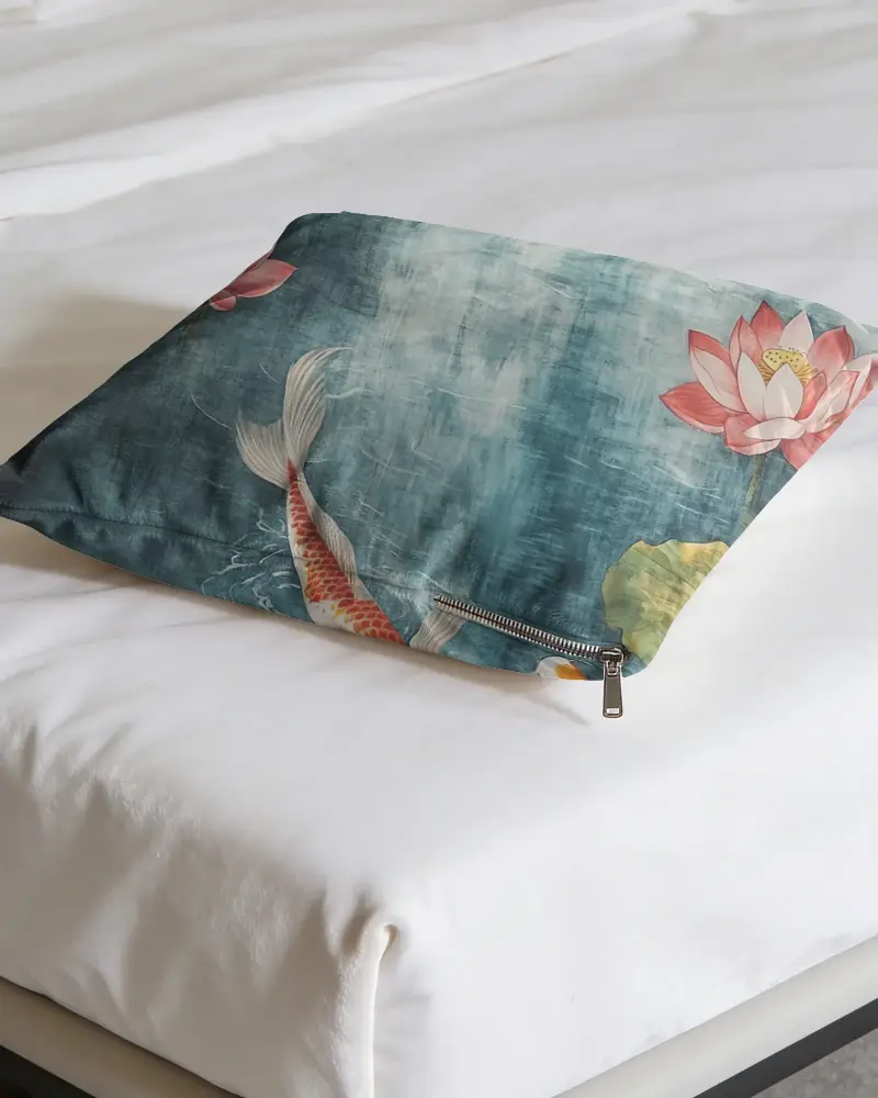 Soft Square Cushion Mockup With Zipper Closure On Bed Minimalist Bedroom Decor Accessory