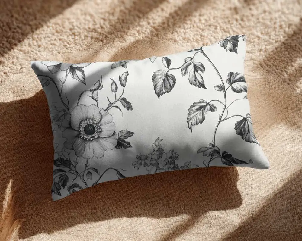 Soft Rectangular Pillow Mockup Placed On Ruched Textile Surface With Dappled Sunlight Effect