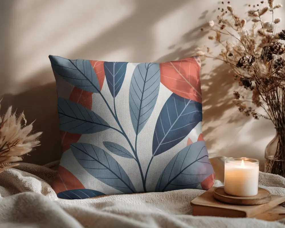 High Quality Cushion Mockup On Cozy Bed Setting With Natural Light And Dried Flower Arrangement