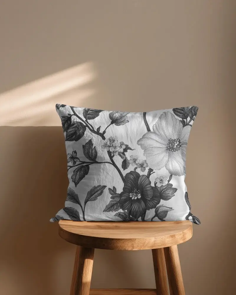 Soft Cushion Mockup On Wooden Stool For Home Decor And Comfortable Living Space Accessory
