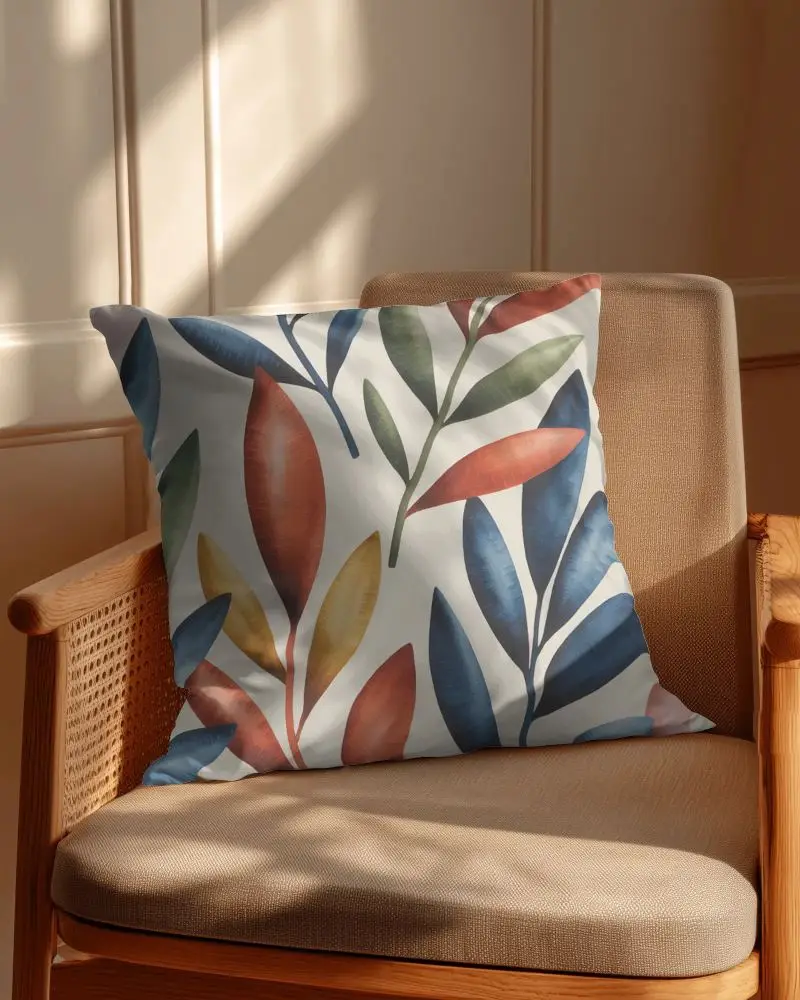 Soft Smooth Cotton Cushion Mockup Cover Placed On Wooden Chair For Home Living Room Comfort