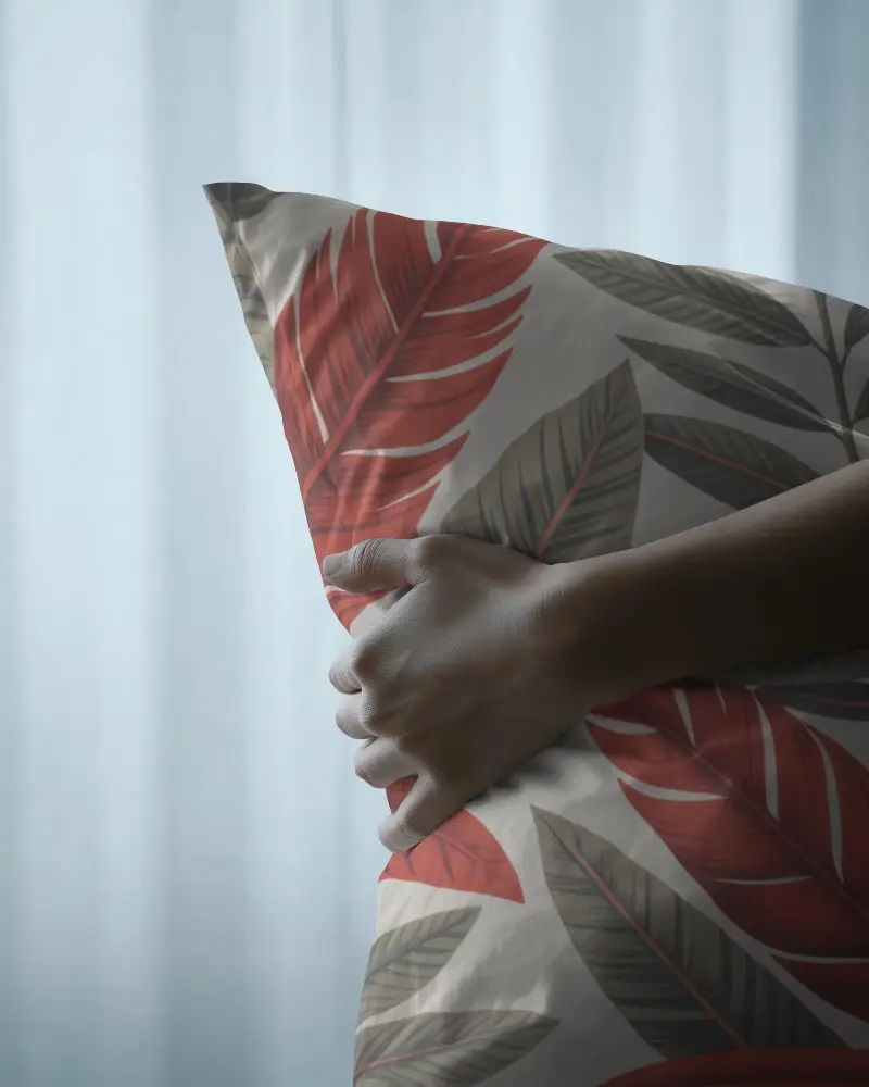 Realistic Cushion Mockup With Human Hand For Personalized Pillows And Textile Product