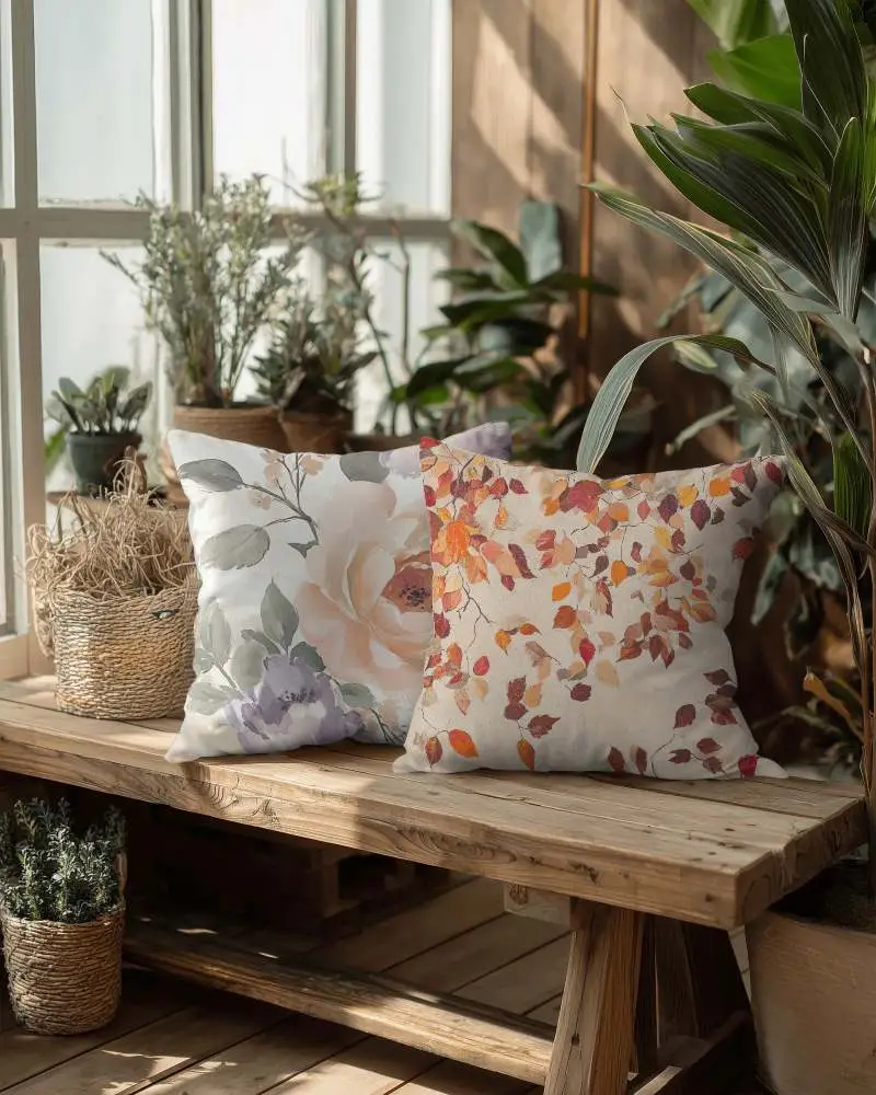 Cozy Modern Sofa Cushion Mockup With Natural Light And Green Plants Background For Home Decor