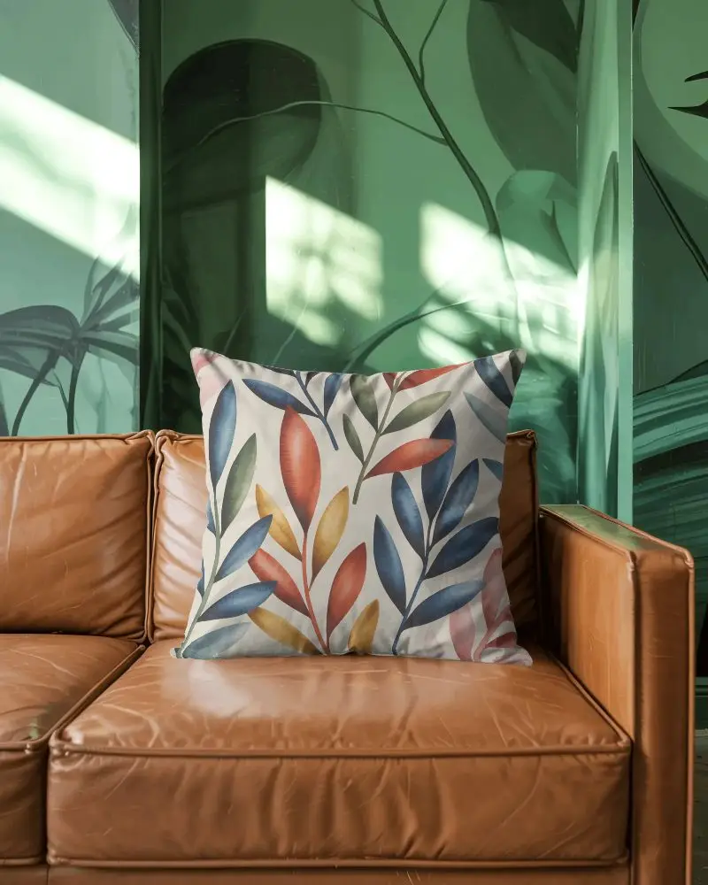 Luxury Cushion Mockup On Modern Leather Sofa For Home Decor Design Presentation