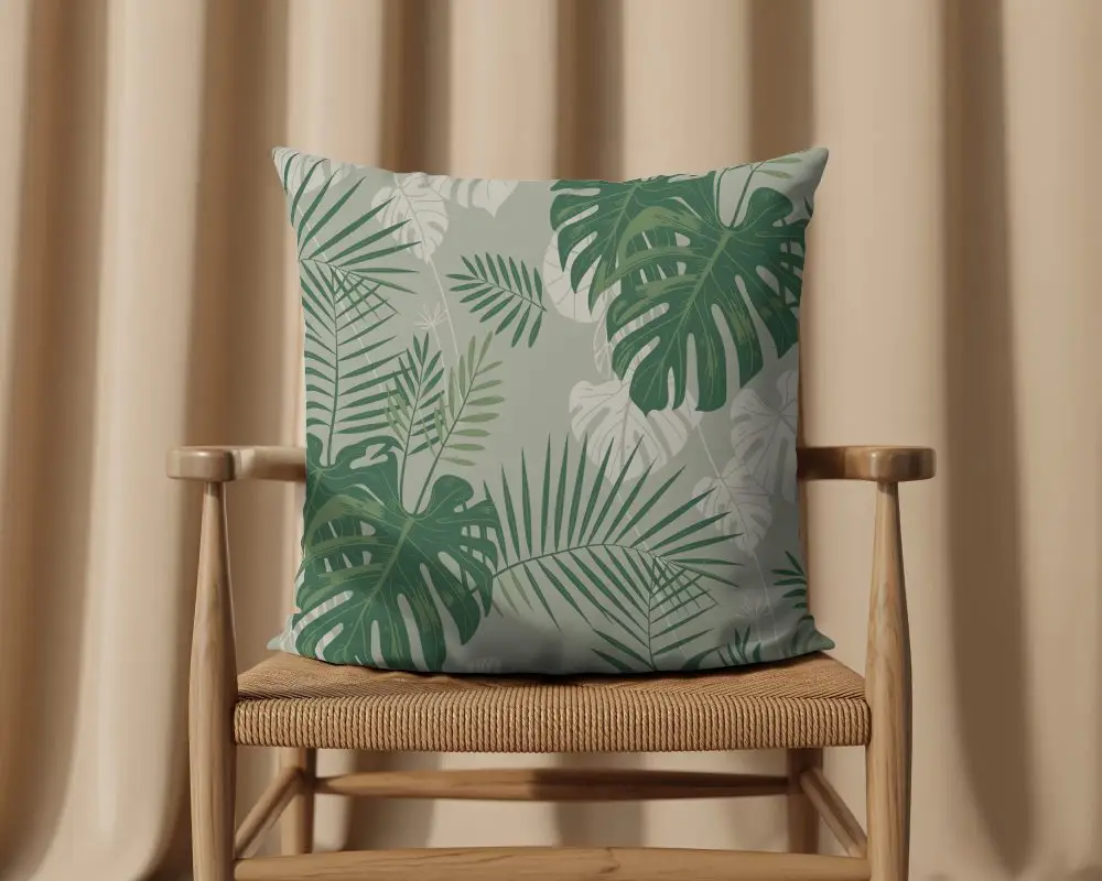 Modern Minimalist Cushion Mockup On Wooden Chair For Home Decor And Interior Design