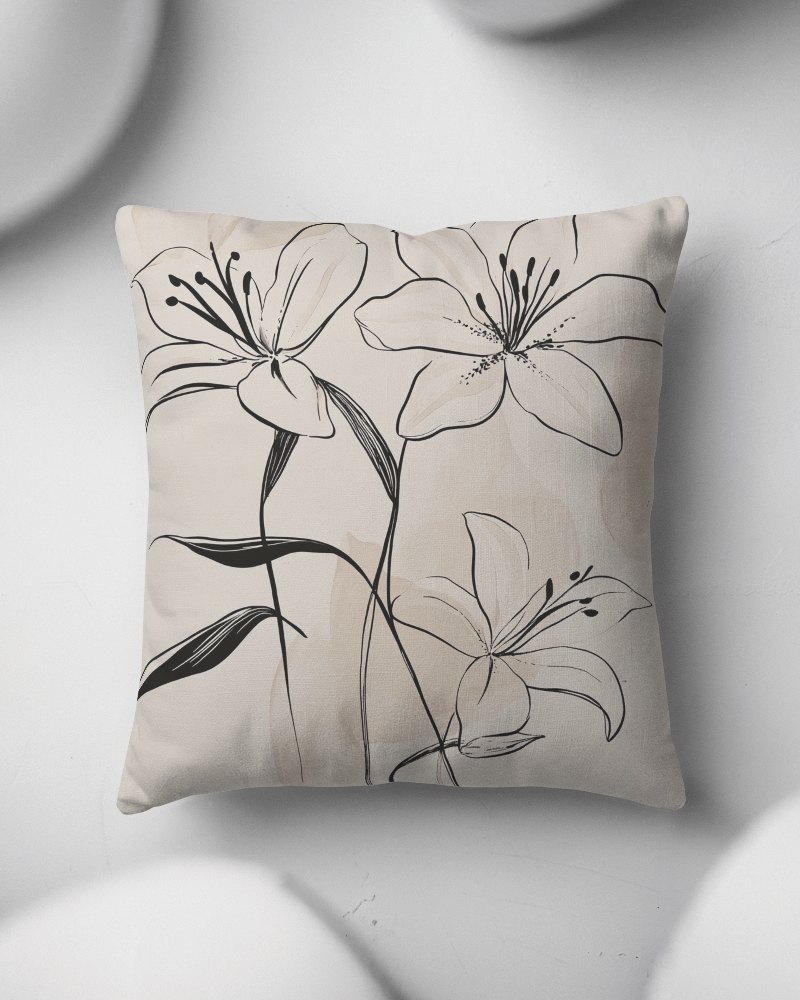 Minimalist Soft Cushion Mockup Top View On White Surface With Blurred Round Elements Clean And Modern Aesthetic 020