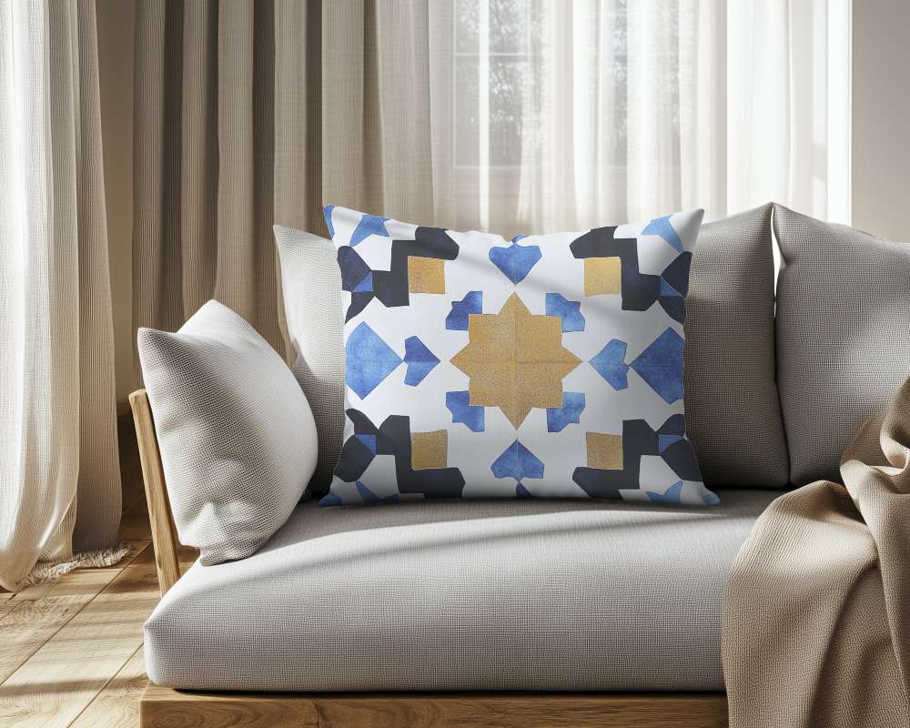 Sunlit Cozy Interior Cushion Mockup White Pillow On Modern Sofa With Soft Textiles And Neutral Tones Warm And Inviting Ambience 036