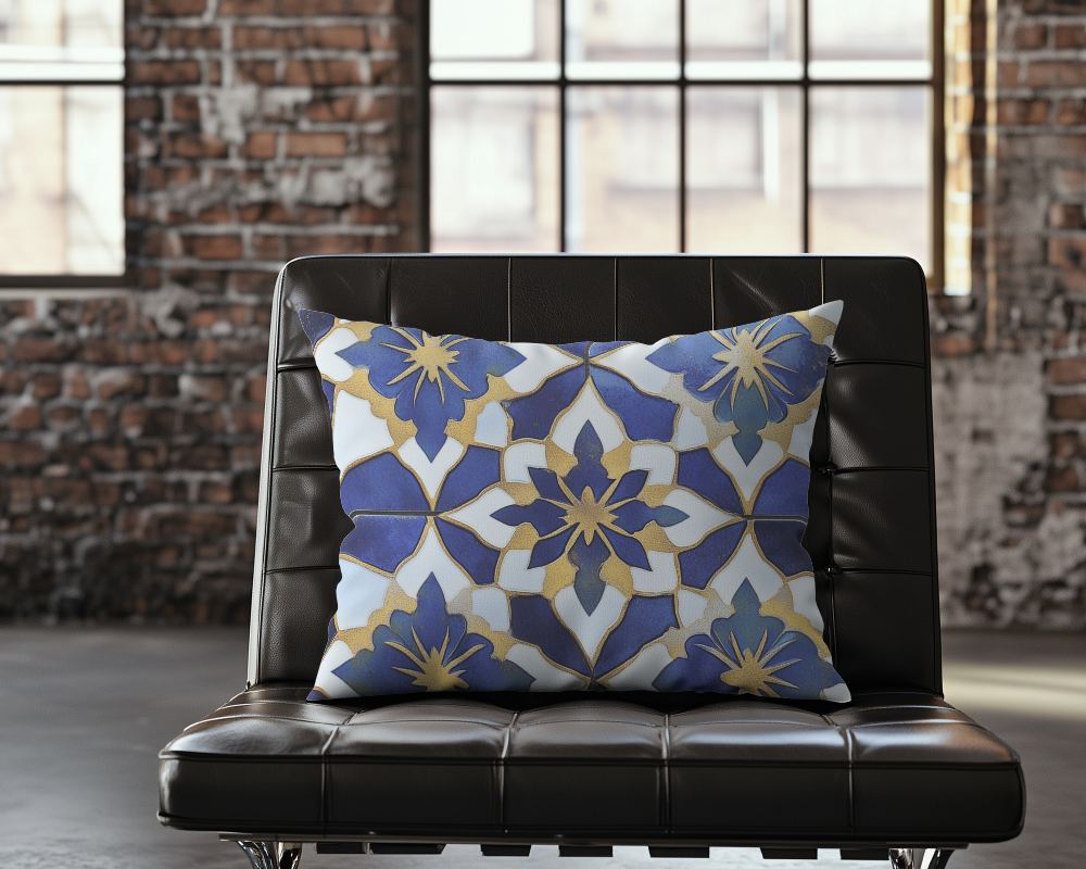 Industrial Loft Cushion Mockup White Pillow On Black Leather Chair Exposed Brick Wall And Large Windows Urban And Modern Aesthetic 037