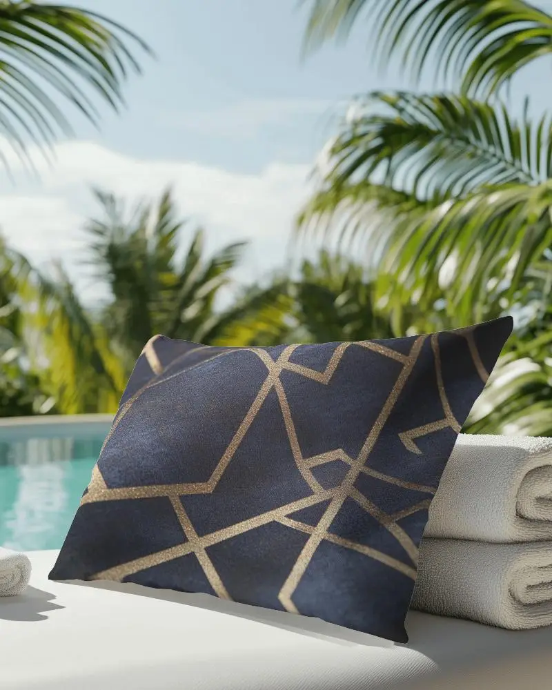 Poolside Cushion Mockup White Pillow Resting On Lounger With Towels And Tropical Palm Background 044