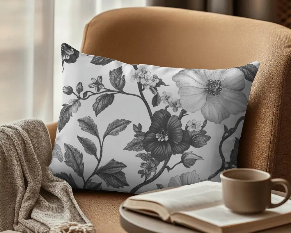 Cozy Reading Nook Cushion Mockup White Pillow On Armchair With Blanket Book And Coffee Cup 056