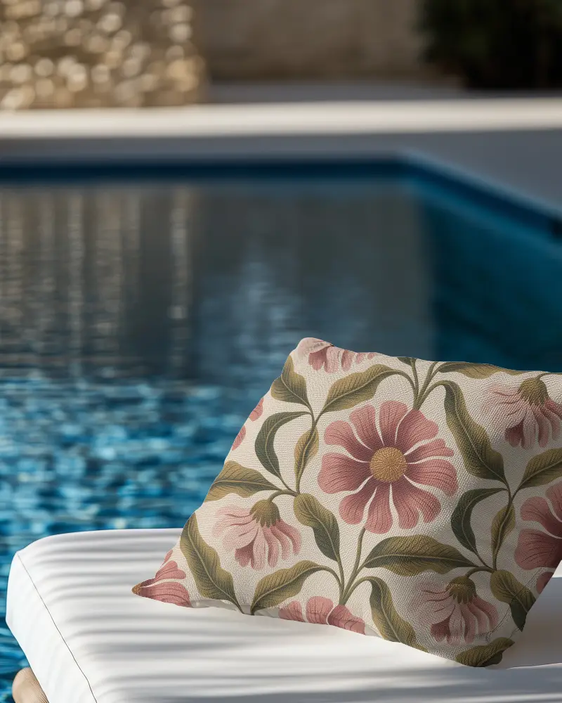Poolside Cushion Mockup White Pillow On Lounger With Reflective Water In Sunny Outdoor Setting 064