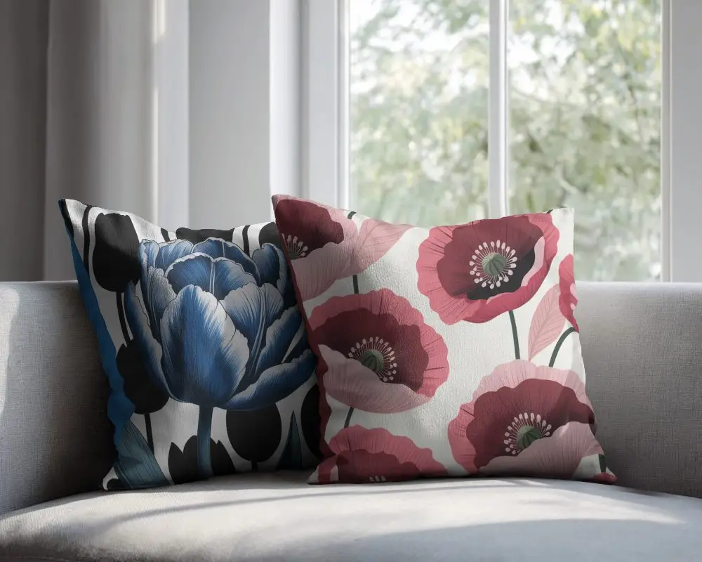 Cozy Comfortable Pillows Arranged On Urban Living Room Couch By Natural Light