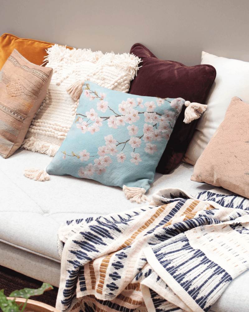 Simple Cushion Mockup On Textured Blanket