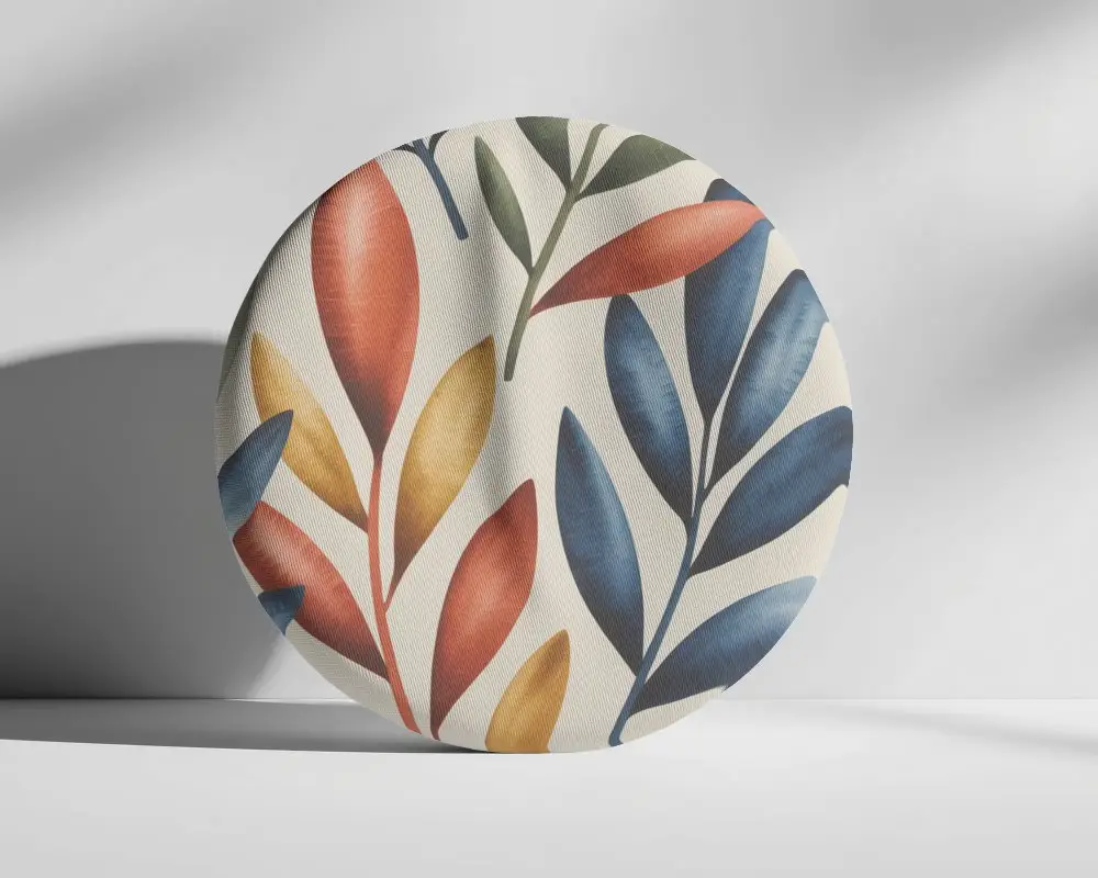 Round Cushion Mockup On Minimalist Background With Soft Shadow And Natural Lighting