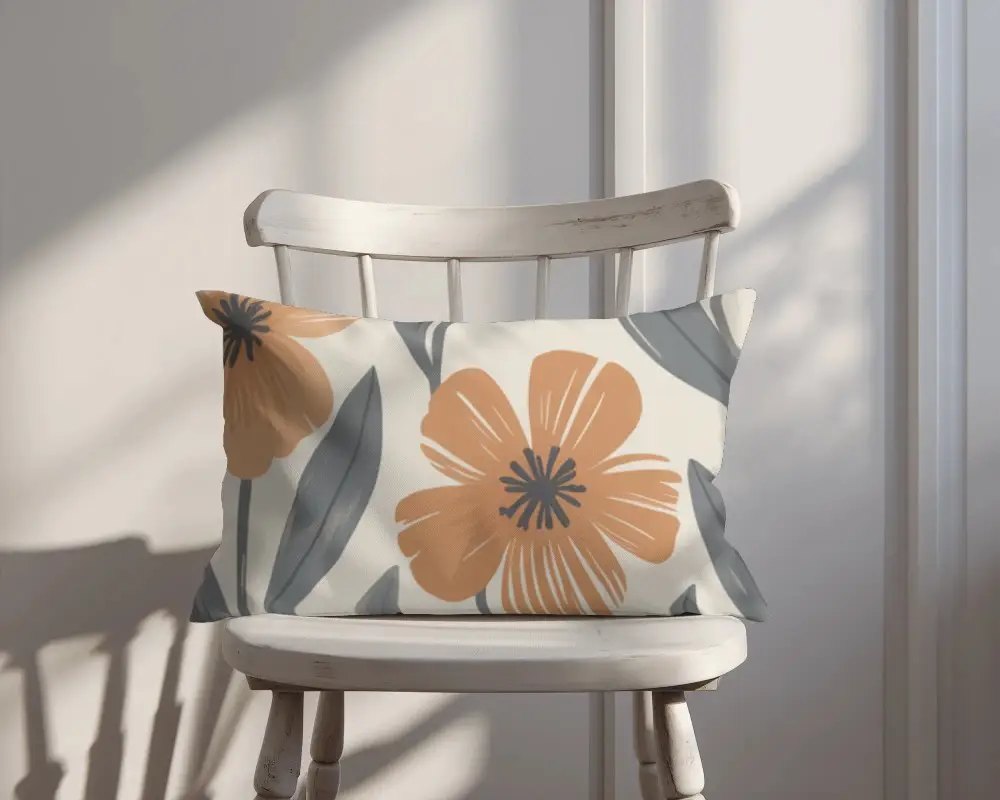 Soft Luxury Cushion Mockup On Rustic Wooden Chair For Home Decor Showcase