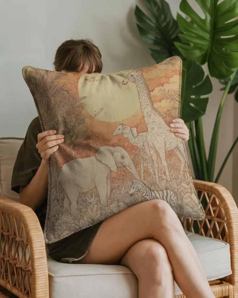 Cozy Homes Comfortable Large Square Cushion Mockup Design Neutral Backdrop Modern Interior Decor