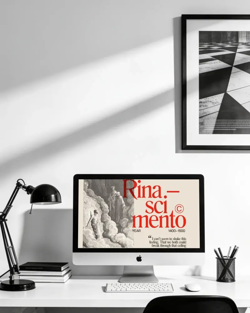 Clean Creative Workspace Featuring Apple Desktop Mockup Setup Books And Pencil Holder On White Desk