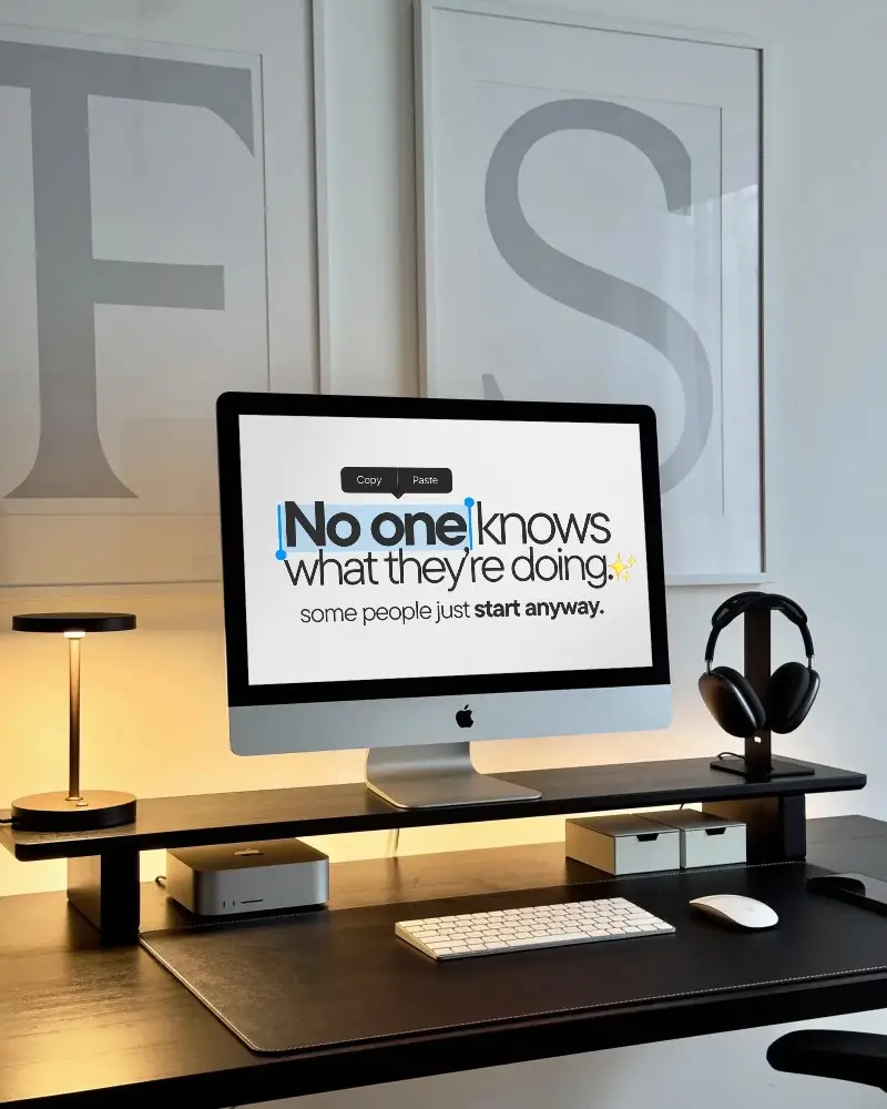 Modern Minimalist Apple Desktop Mockup With Computer Keyboard Mouse And Headphone Stand