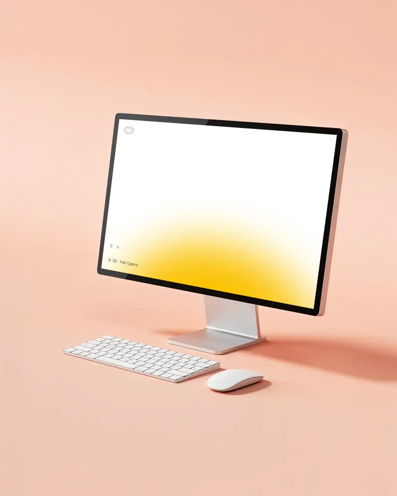 Modern Apple Desktop Mockup With Wireless Keyboard And Mouse On Minimalist Desk