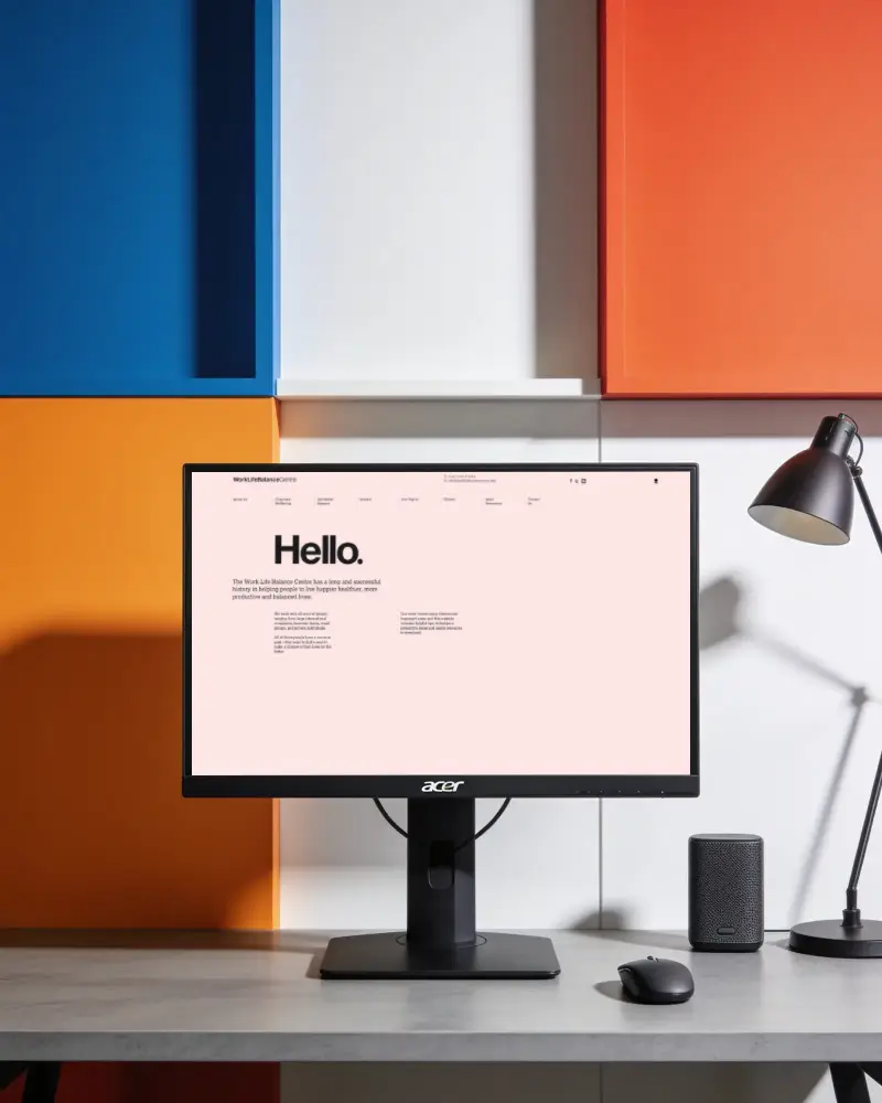 Sleek Acer Desktop Mockup With Speaker Lamp And Wireless Mouse For Efficient Office Environment