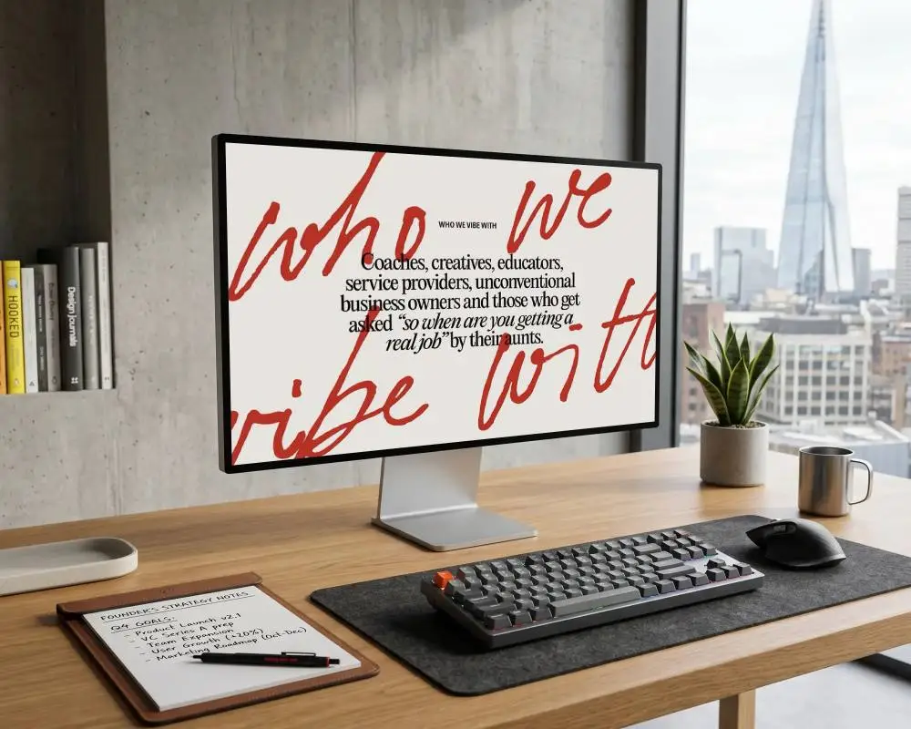 Modern Hp Desktop Mockup With Mechanical Keyboard Wireless Mouse And Urban Office View