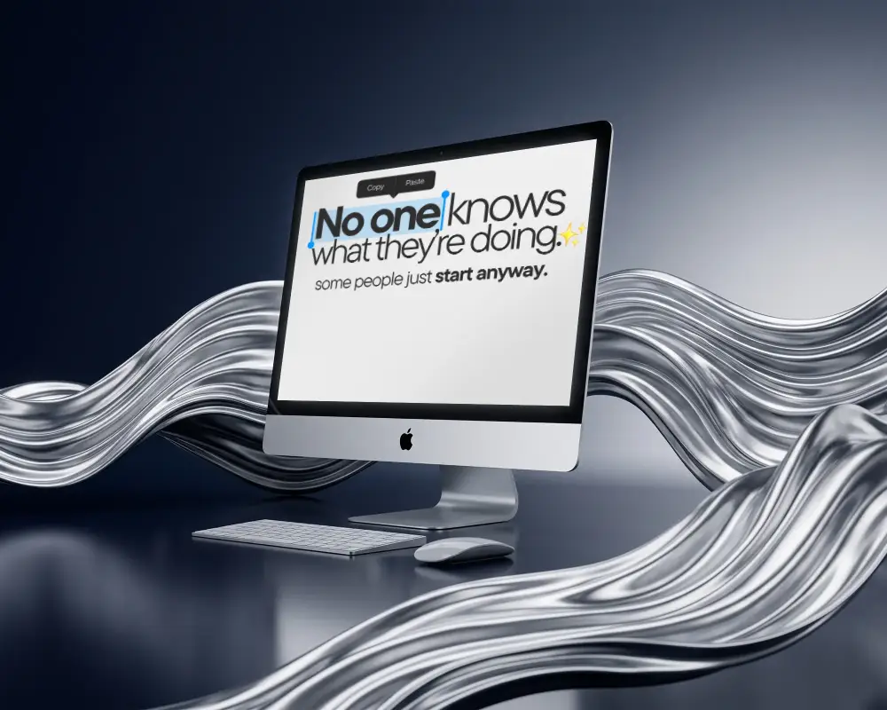 Modern Apple Desktop Mockup With Fluid Metallic Wave Background For Responsive Web Design