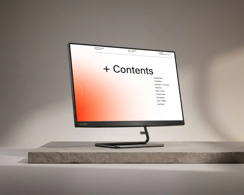 Sleek Lenovo Desktop Mockup Monitor On Minimalist Concrete Platform For Modern Tech Display
