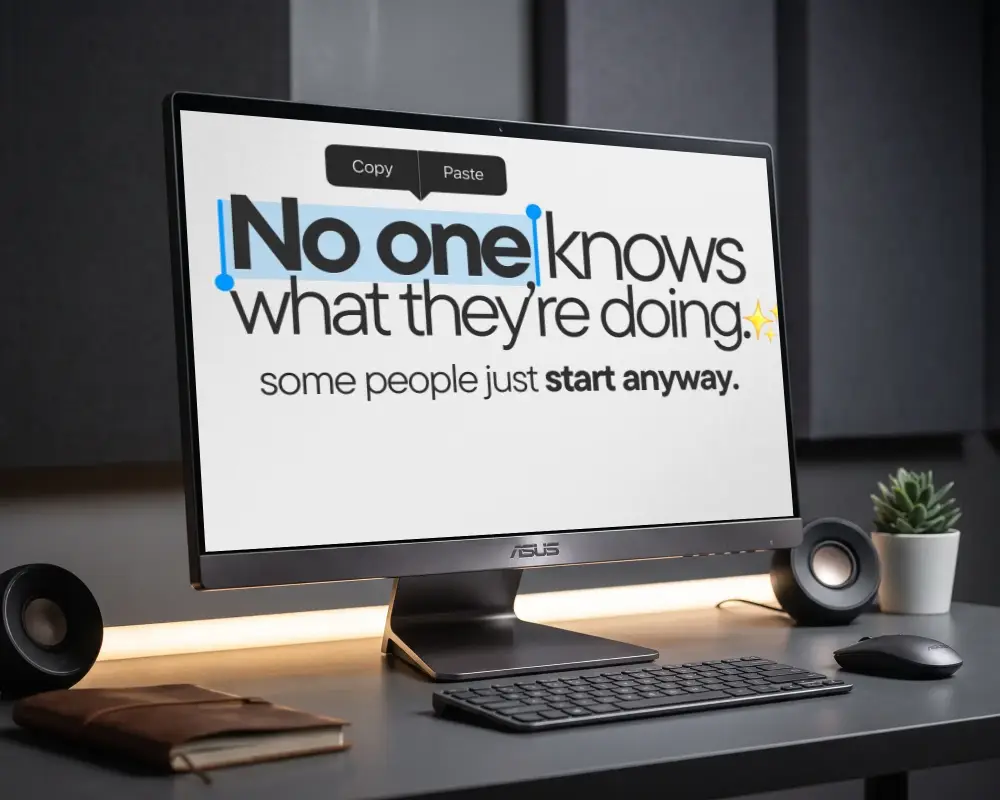 Modern Asus Desktop Mockup Computer Workstation With Wireless Keyboard Mouse Speakers And Plant