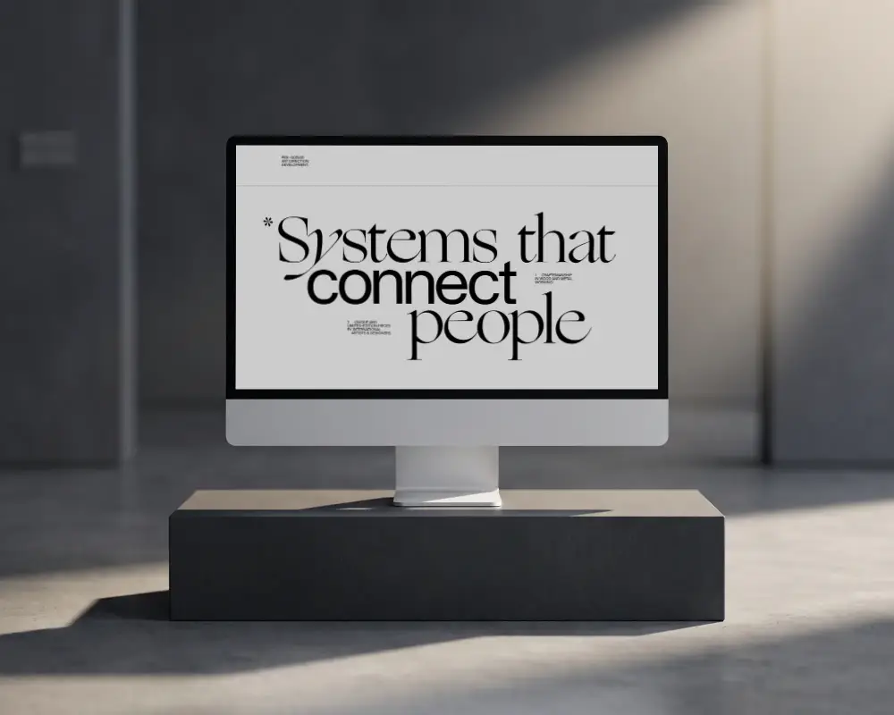 Modern Apple Desktop Mockup Display On Minimalist Concrete Pedestal Stylish Workspace In Interior