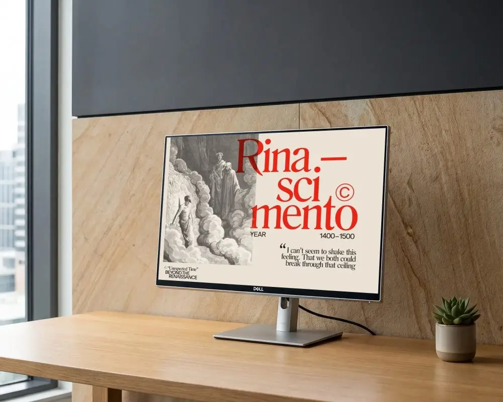 Modern Minimalist Dell Desktop Mockup With Clean Wooden Surface And Organic Office Decor Elements