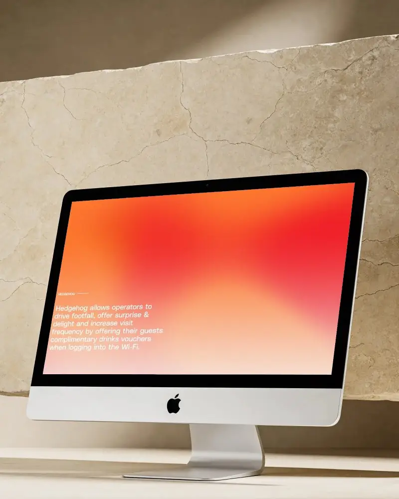Sleek Apple Desktop Mockup Angled View Digital Screen On Minimalist Marble Background Design