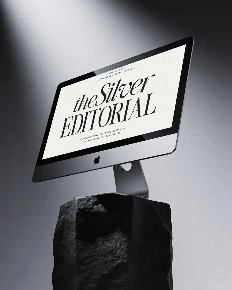 Sleek Modern Apple Desktop Mockup On Rock Pedestal For Professional Web Design Presentation