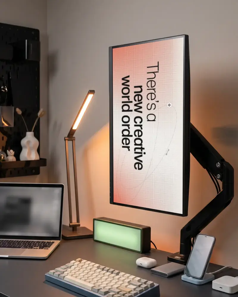Vertical Acer Desktop Mockup Monitor Mount With Laptop And Accessories Minimalist Workspace