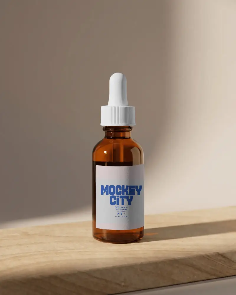 Amber Glass Dropper Bottle Mockup For Essential Oil Packaging And Cosmetic Product Labels
