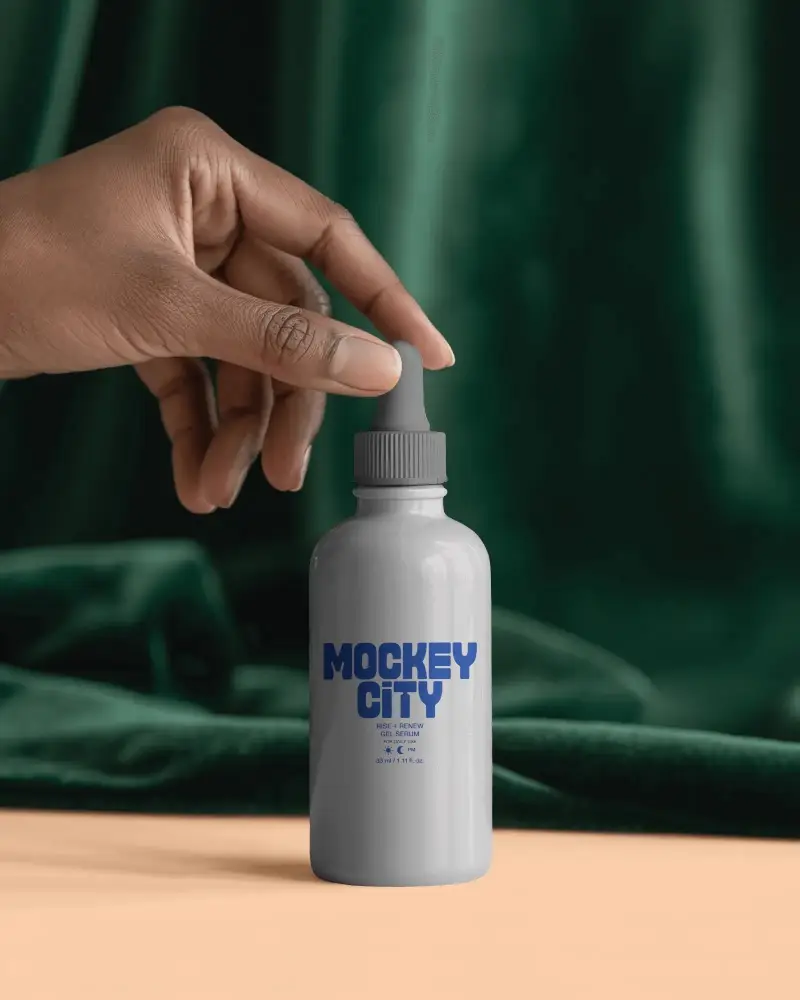 Premium Dropper Bottle Mockup For Cosmetic Serums Skincare And Essential Oil Packaging Design