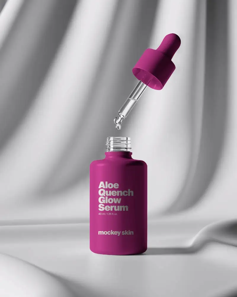 Dropper Bottle With Clear Liquid For Skincare Serum Packaging Mockup Design Presentation